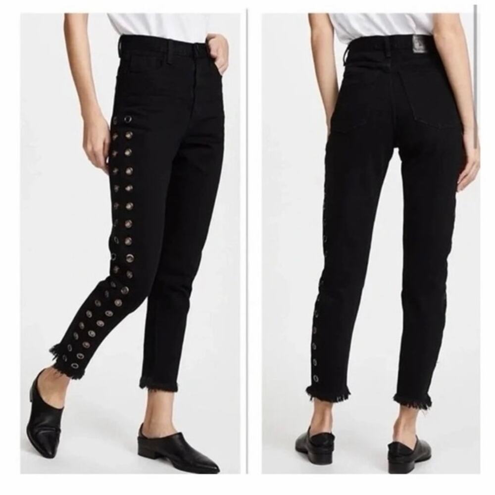 NWT One Teaspoon Sz 26 Black Eyelet Wendy Grommet High Rise Straight Leg Jeans